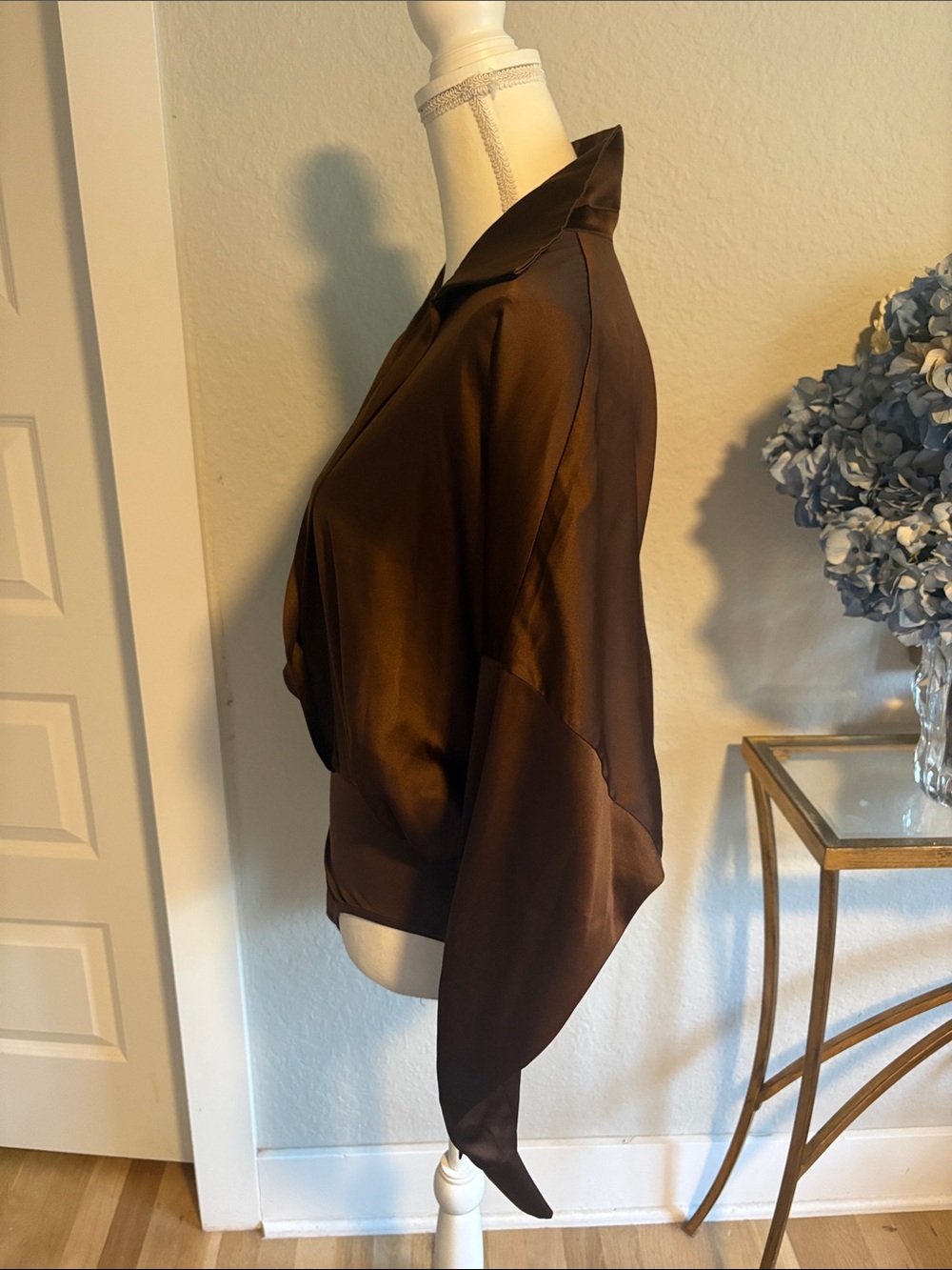 Commense Chocolate Brown Satin Surplice Bodysuit - Picture 2 of 3